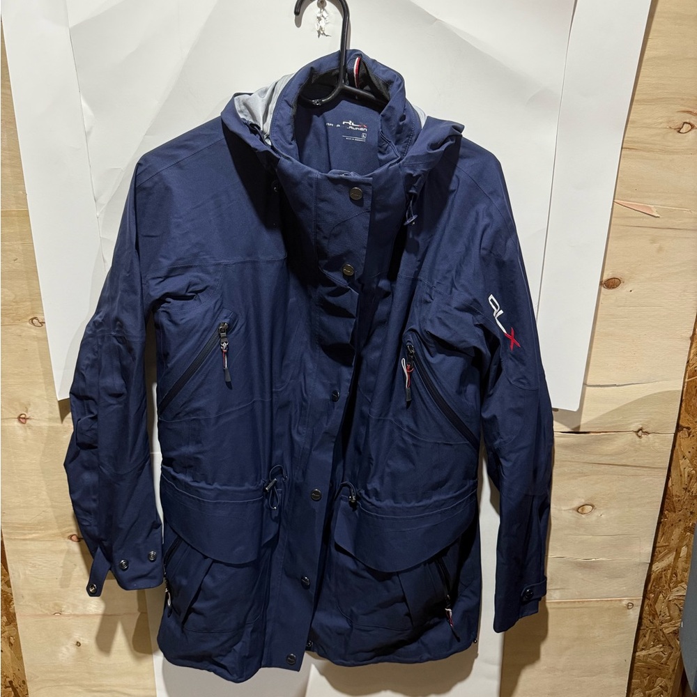 RLX Ralph Lauren Blue Womens Waterproof Hooded Golf Jacket Size L